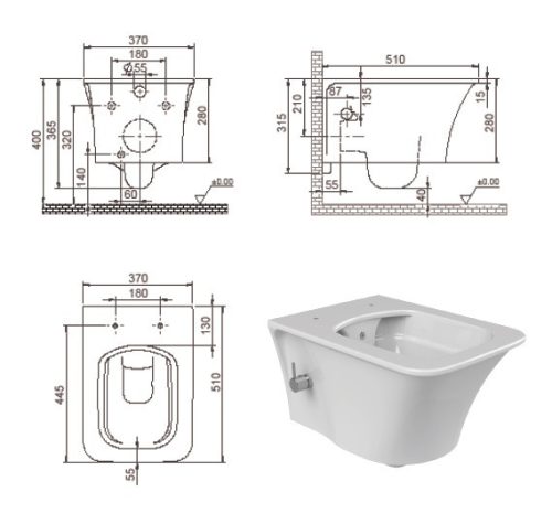 Cerastyle Ibiza Rimless fali WC Integrált bidet funkcióval