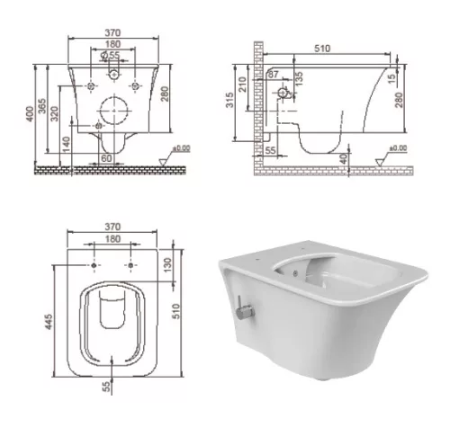 Cerastyle Ibiza Rimless fali WC Integrált bidet funkcióval