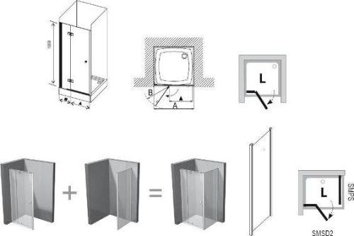 SmartLine SMSD2 + SMPS 90x90 zuhanykabin rajz