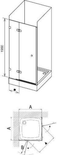 BSD2-100 nyílóajtós zuhanyajtó + B-set méretei