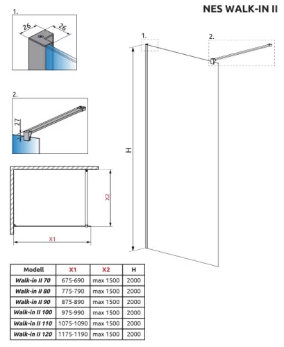 Radaway Nes II 70 cm Walk in zuhanyfal