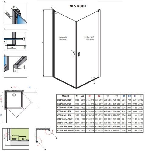 Radaway Nes Black KDD I 80x80 cm nyílóajtós zuhanykabin