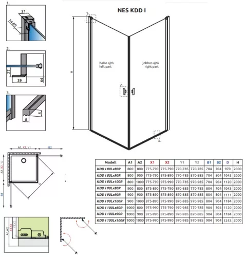 Radaway Nes Black KDD I 80x80 cm nyílóajtós zuhanykabin
