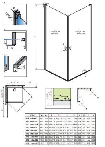 Nes KDD I. 90x90 nyíló ajtós zuhanykabin méretei