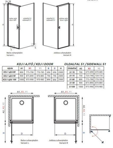 Radaway Nes Black KDJ I. 80x80 nyílóajtós zuhanykabin