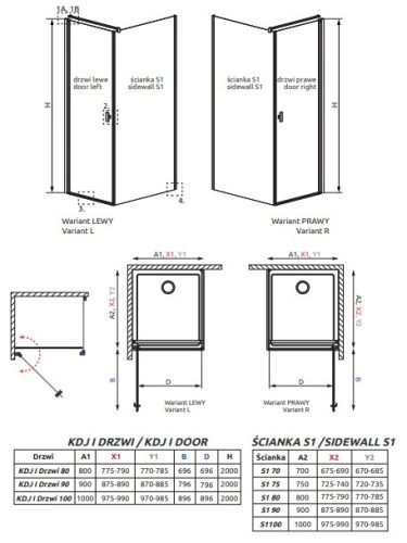 Nes KDJ I. 90x90 nyíló ajtós zuhanykabin méretei