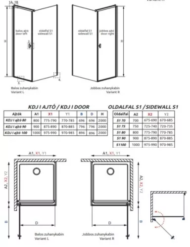 Radaway Nes Black KDJ I. 90x90 nyílóajtós zuhanykabin