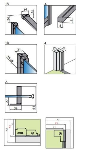 Nes KDJ I. 100x80 nyíló ajtós zuhanykabin részletek