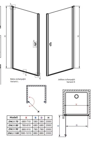 Radaway Nes Black DWJ I 80 cm nyílóajtós zuhanyajtó
