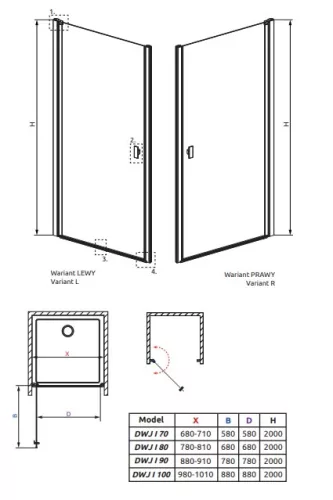 Nes DWJ I 90 cm nyílóajtós zuhanyajtó méretei