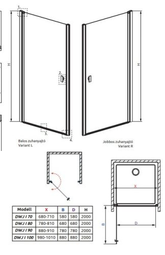 Radaway Nes Black DWJ I 90 cm nyílóajtós zuhanyajtó