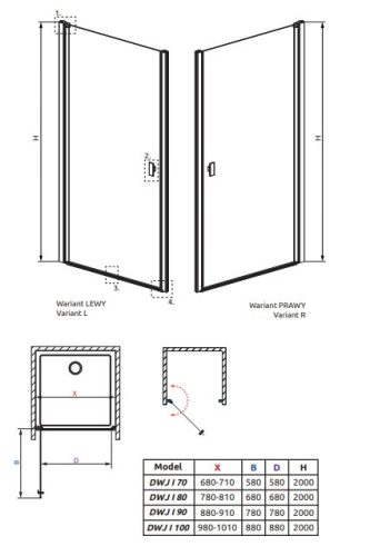 Nes DWJ I 100 cm nyílóajtós zuhanyajtó méretei