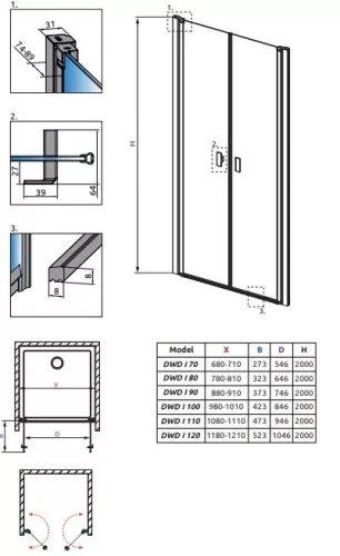Radaway Nes Black DWD I. 90 cm nyílóajtós zuhanyajtó