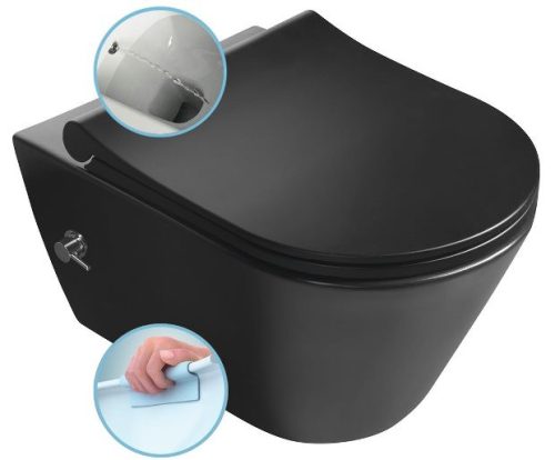 Sapho Avva Rimless fali WC bidézuhannyal, csapteleppel matt fekete