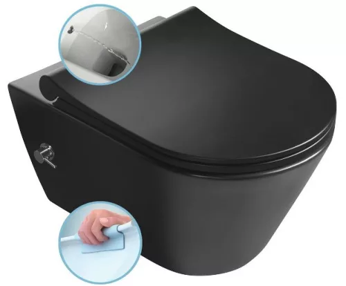 Sapho Avva Rimless fali WC bidézuhannyal, csapteleppel matt fekete