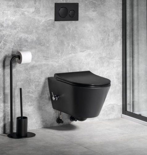 Sapho Avva Rimless fali WC bidézuhannyal, csapteleppel matt fekete