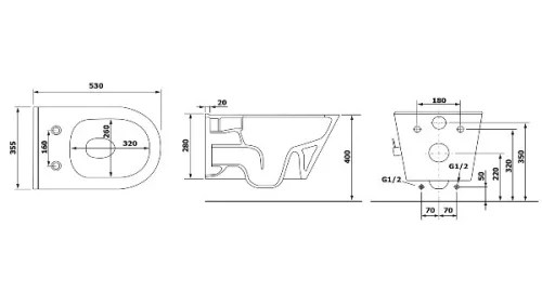 Sapho Avva Rimless fali WC bidézuhannyal, csapteleppel