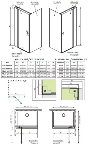 Radaway Nes KDJ II. 90x100 nyíló ajtós zuhanykabin
