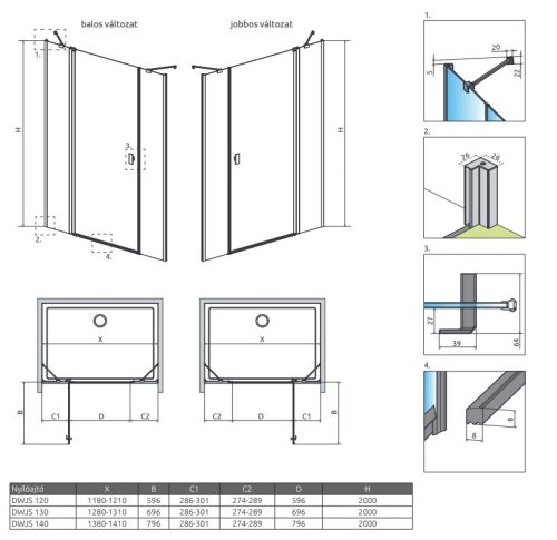 Radaway Nes DWJS 120 cm nyílóajtós zuhanyajtó