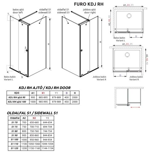 Radaway Furo KDJ RH 100x100 cm szögletes zuhanykabin