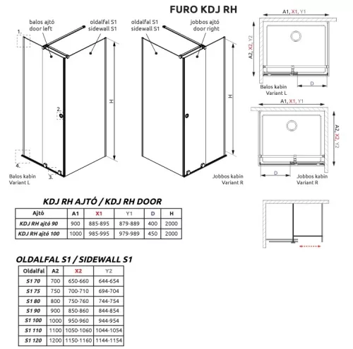 Radaway Furo KDJ RH 100x100 cm szögletes zuhanykabin