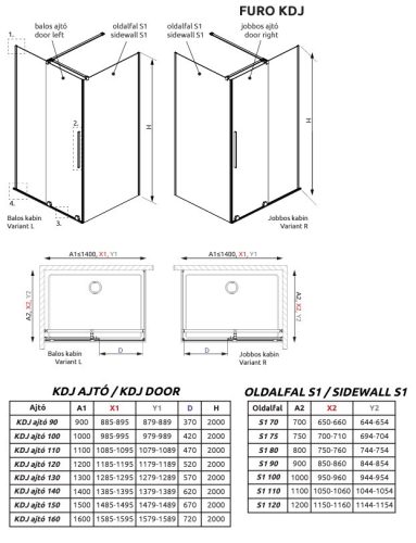 Radaway Furo Black KDJ 100x90 cm szögletes zuhanykabin