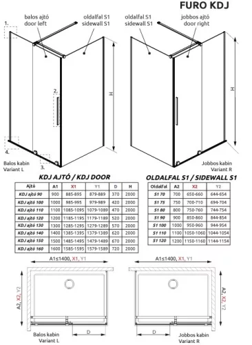 Radaway Furo KDJ 120x90 cm szögletes zuhanykabin