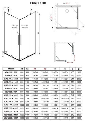 Radaway Furo Black KDD 90x90 cm szögletes zuhanykabin