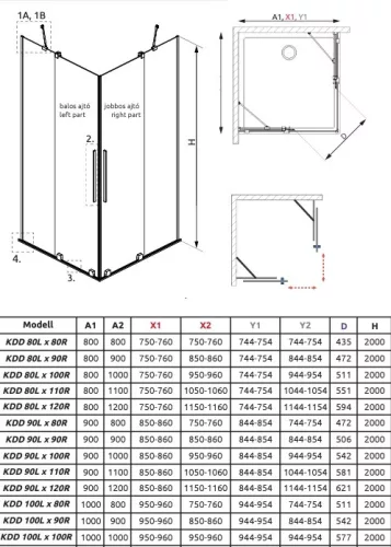 Radaway Furo KDD 100x100 cm szögletes zuhanykabin