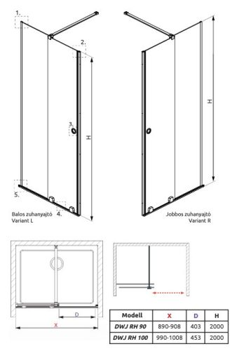 Radaway Furo DWJ RH 90 cm tolóajtós zuhanyajtó