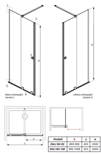 Radaway Furo DWJ RH 90 cm tolóajtós zuhanyajtó