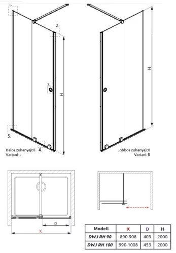 Radaway Furo Black DWJ RH 90 cm zuhanyajtó