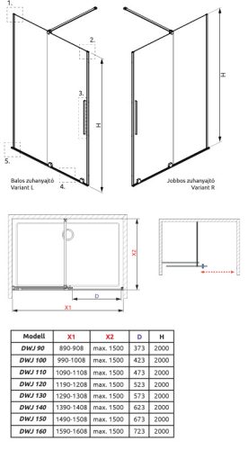 Radaway Furo DWJ 90 cm tolóajtós zuhanyajtó