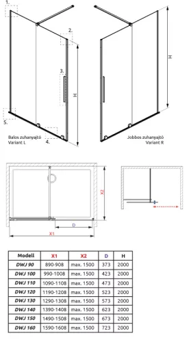 Radaway Furo DWJ 90 cm tolóajtós zuhanyajtó