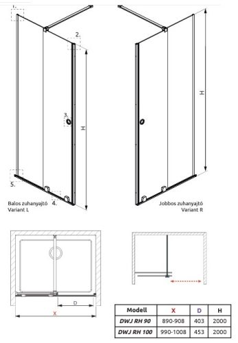 Radaway Furo Black DWJ RH 100 cm zuhanyajtó