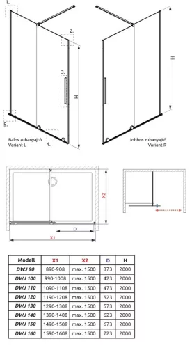Radaway Furo DWJ 120 cm tolóajtós zuhanyajtó