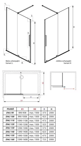 Radaway Furo Black DWJ 120 cm zuhanyajtó