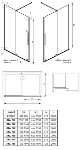 Radaway Furo DWJ 160 cm tolóajtós zuhanyajtó