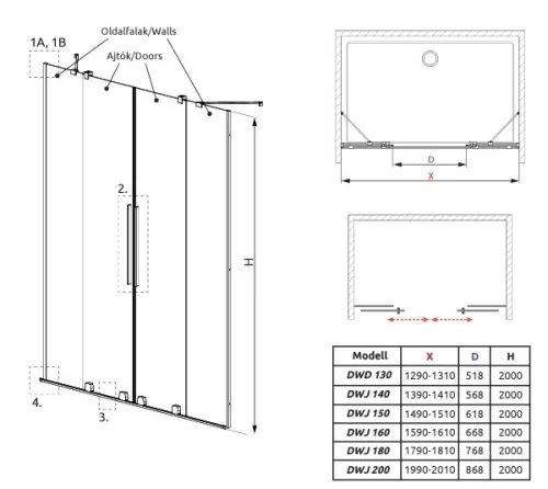 Radaway Furo Black DWD 160 cm zuhanyajtó