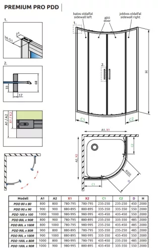 Radaway Premium Pro Black PDD 100x100 cm íves zuhanykabin
