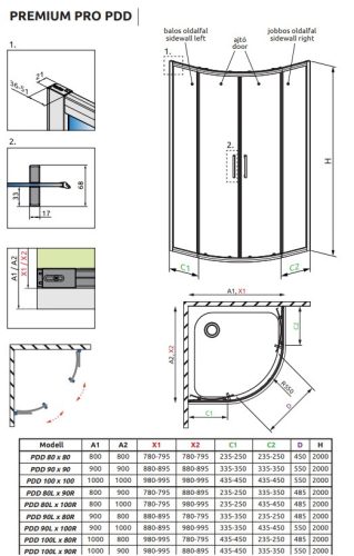 Radaway Premium Pro PDD 100x90 cm íves zuhanykabin