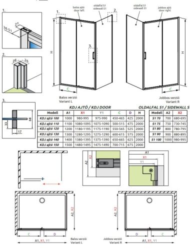 Radaway Premium Pro KDJ 120x80 cm szögletes zuhanykabin