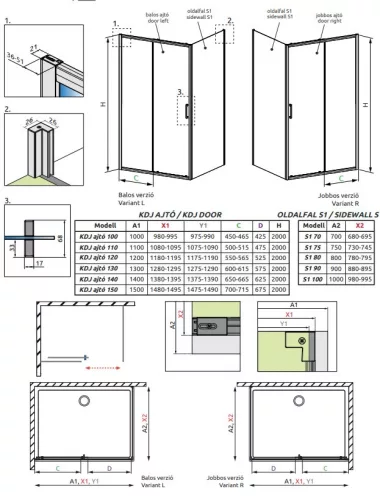 Radaway Premium Pro Black KDJ 120x80 cm szögletes zuhanykabin