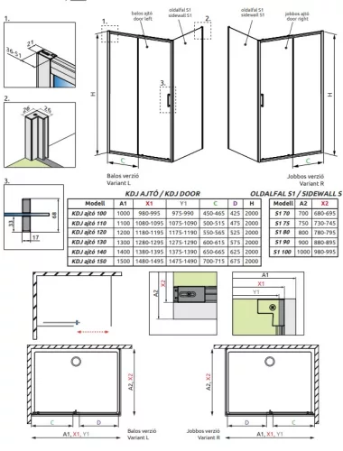 Radaway Premium Pro KDJ 140x90 cm szögletes zuhanykabin