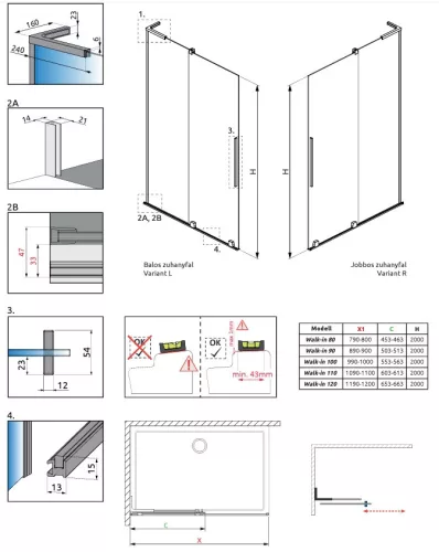 Radaway Furo SL Walk-in 80 cm zuhanyfal