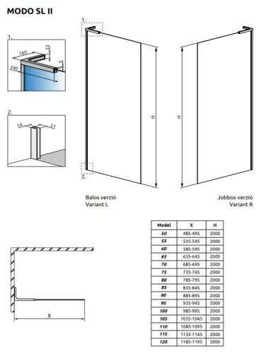 Radaway Modo SL II 120 cm Walk-in zuhanyfal