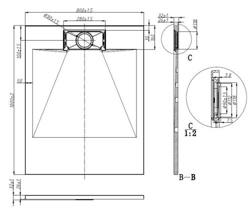 Sanotechnik SMC 100x80 cm méretre vágható zuhanytálca fekete