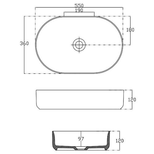 Sapho Infinity Oval 55x36 cm mosdó fekete