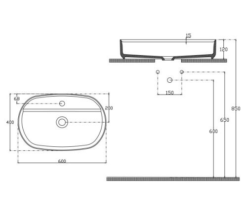 Sapho Infinity Oval 60x40 cm mosdó fekete