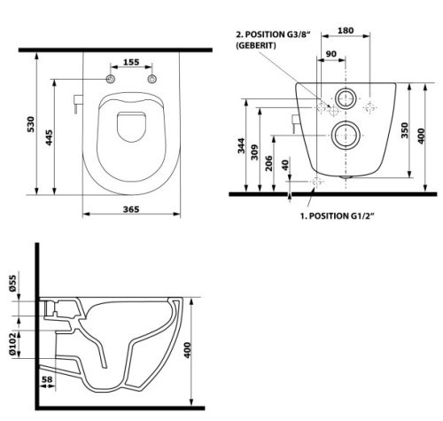 Sapho Infinity Rimless fali WC bidé csapteleppel